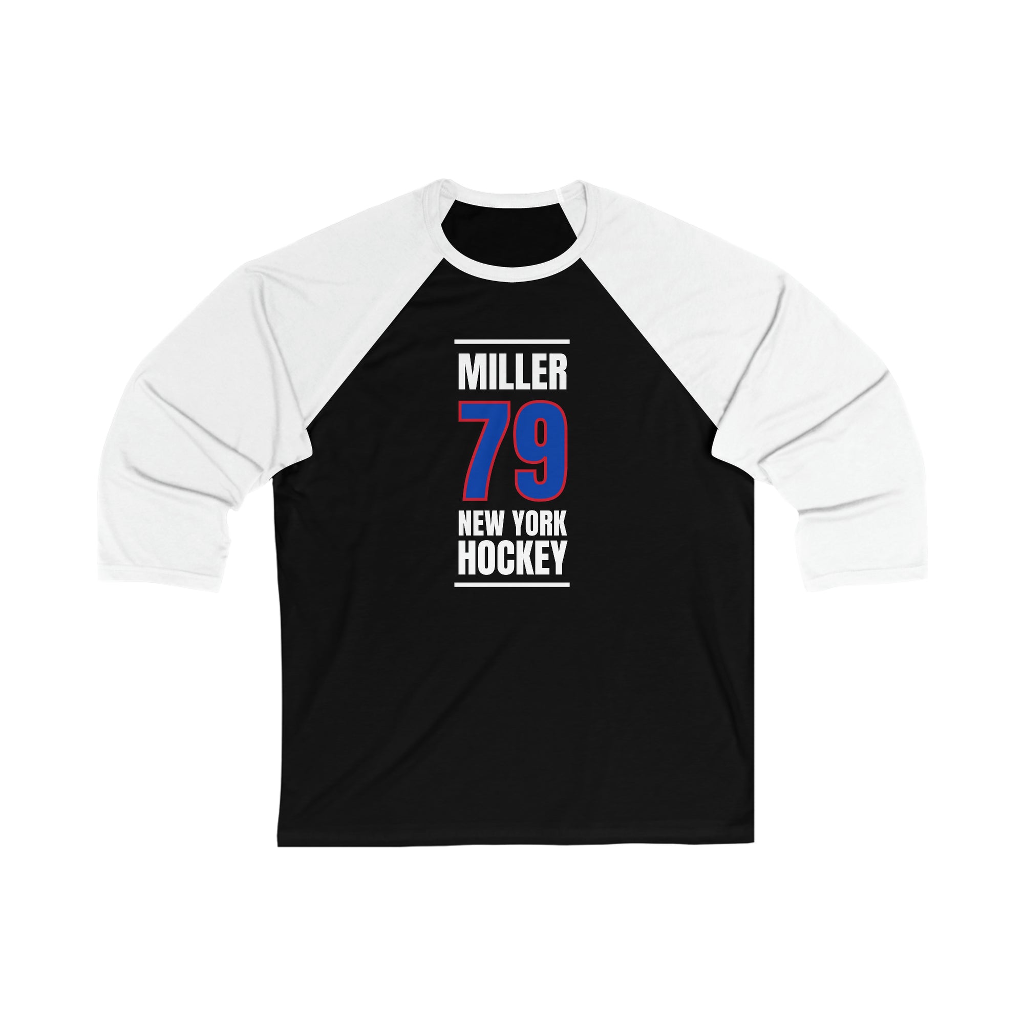 Miller 79 New York Hockey Royal Blue Vertical Design Unisex Tri-Blend 3/4 Sleeve Raglan Baseball Shirt