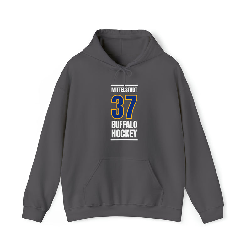 Mittelstadt 37 Buffalo Hockey Royal Blue Vertical Design Unisex Hooded Sweatshirt