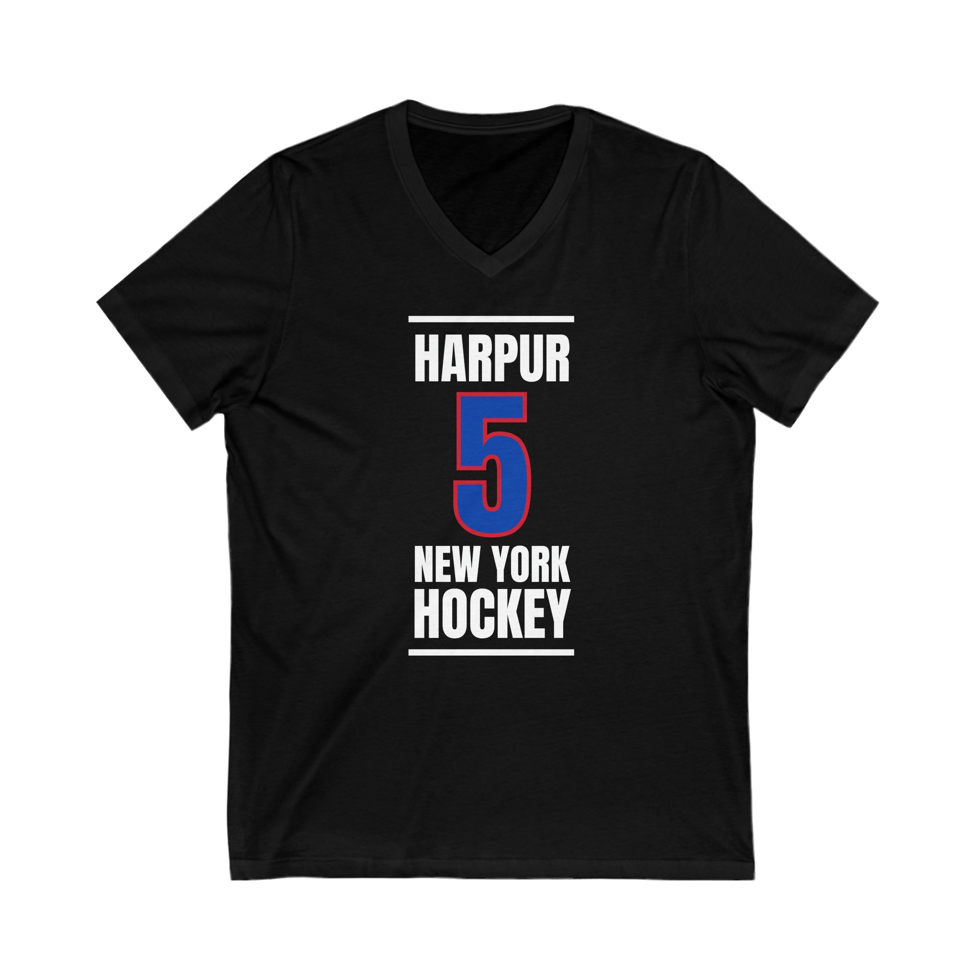 Harpur 5 New York Hockey Royal Blue Vertical Design Unisex V-Neck Tee