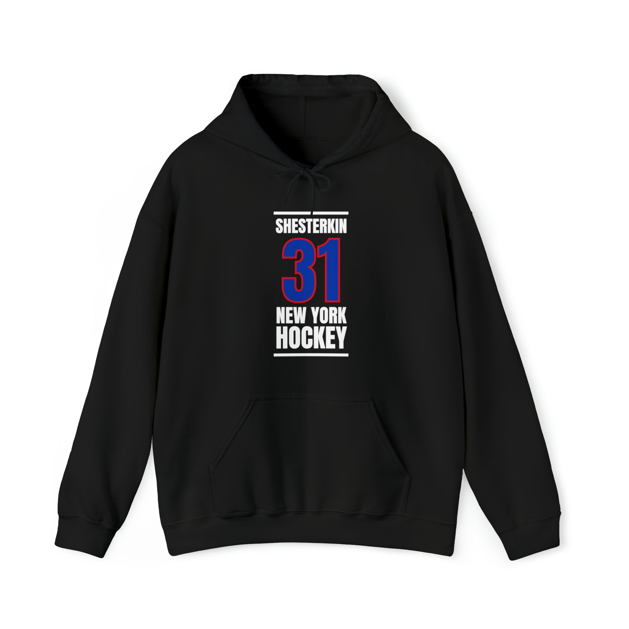 Shesterkin 31 New York Hockey Royal Blue Vertical Design Unisex Hooded Sweatshirt