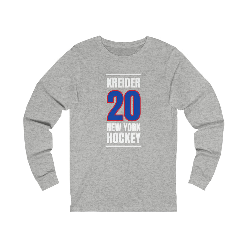 Kreider 20 New York Hockey Royal Blue Vertical Design Unisex Jersey Long Sleeve Shirt