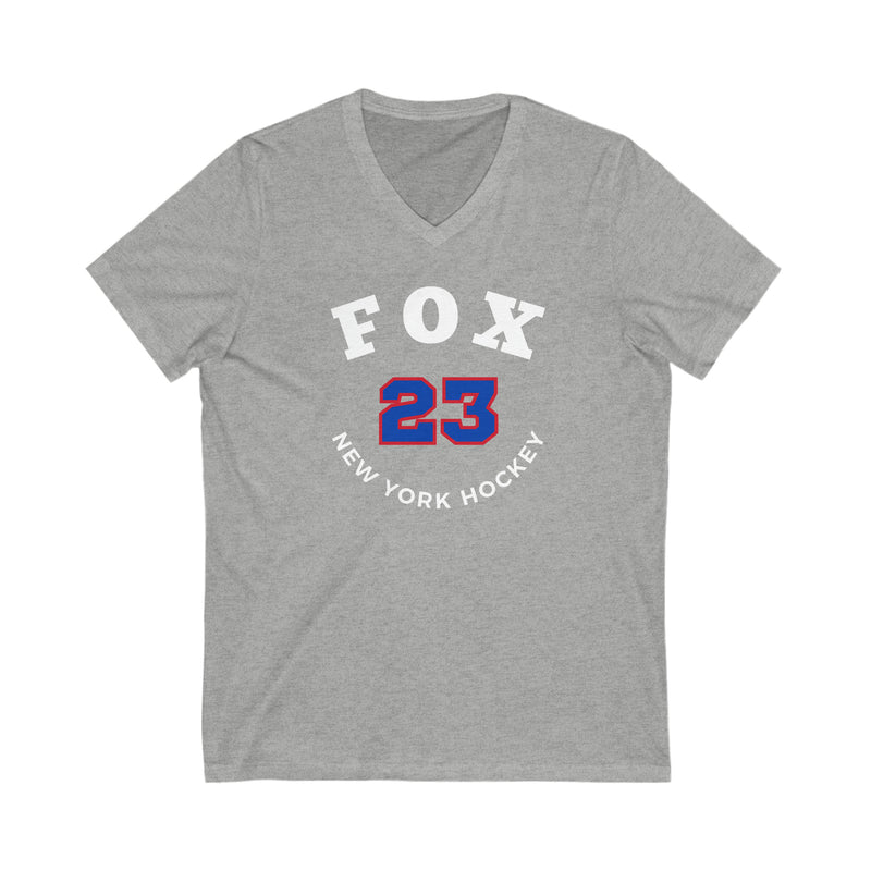 Fox 23 New York Hockey Number Arch Design Unisex V-Neck Tee