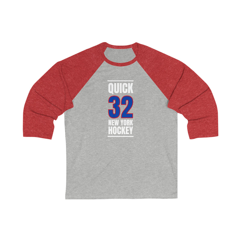 Quick 32 New York Hockey Royal Blue Vertical Design Unisex Tri-Blend 3/4 Sleeve Raglan Baseball Shirt