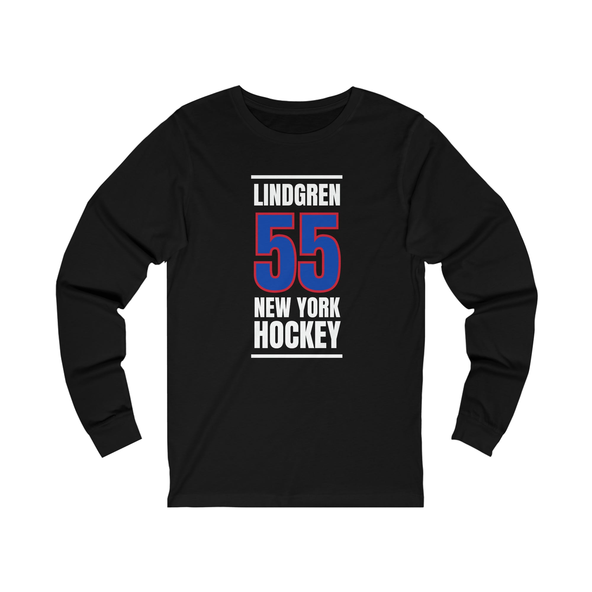 Lindgren 55 New York Hockey Royal Blue Vertical Design Unisex Jersey Long Sleeve Shirt