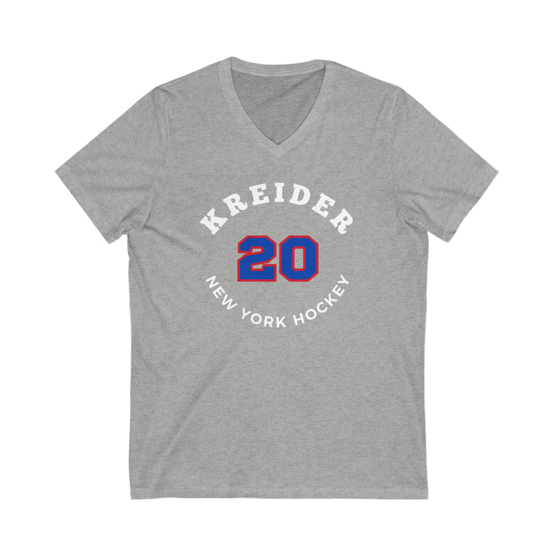 Kreider 20 New York Hockey Number Arch Design Unisex V-Neck Tee