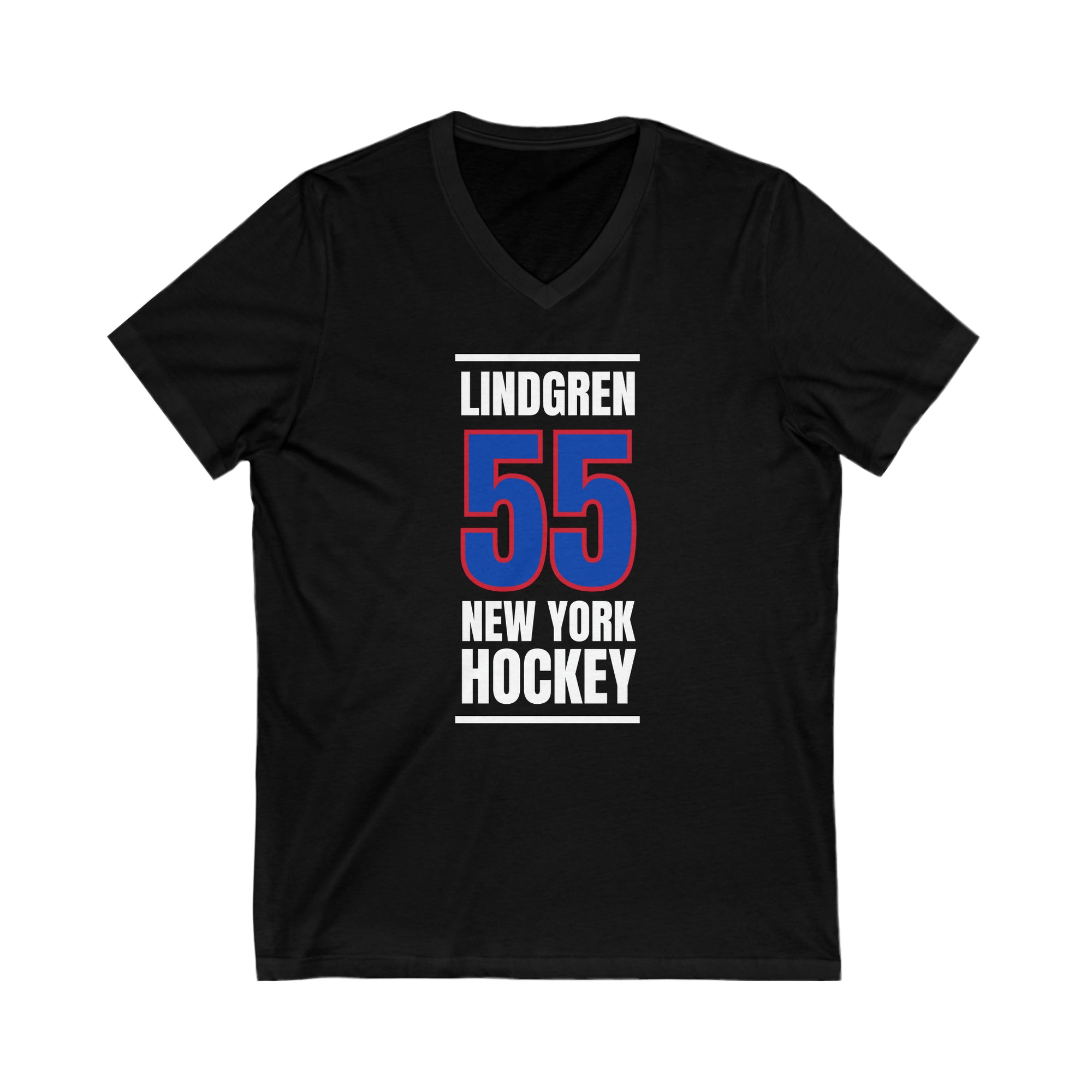 Lindgren 55 New York Hockey Royal Blue Vertical Design Unisex V-Neck Tee