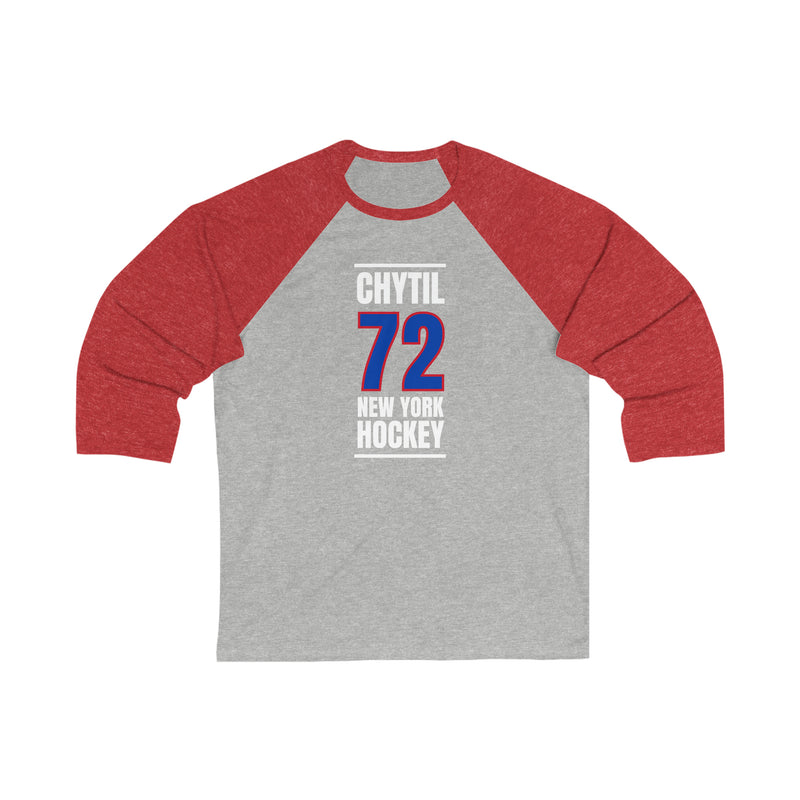 Chytil 72 New York Hockey Royal Blue Vertical Design Unisex Tri-Blend 3/4 Sleeve Raglan Baseball Shirt