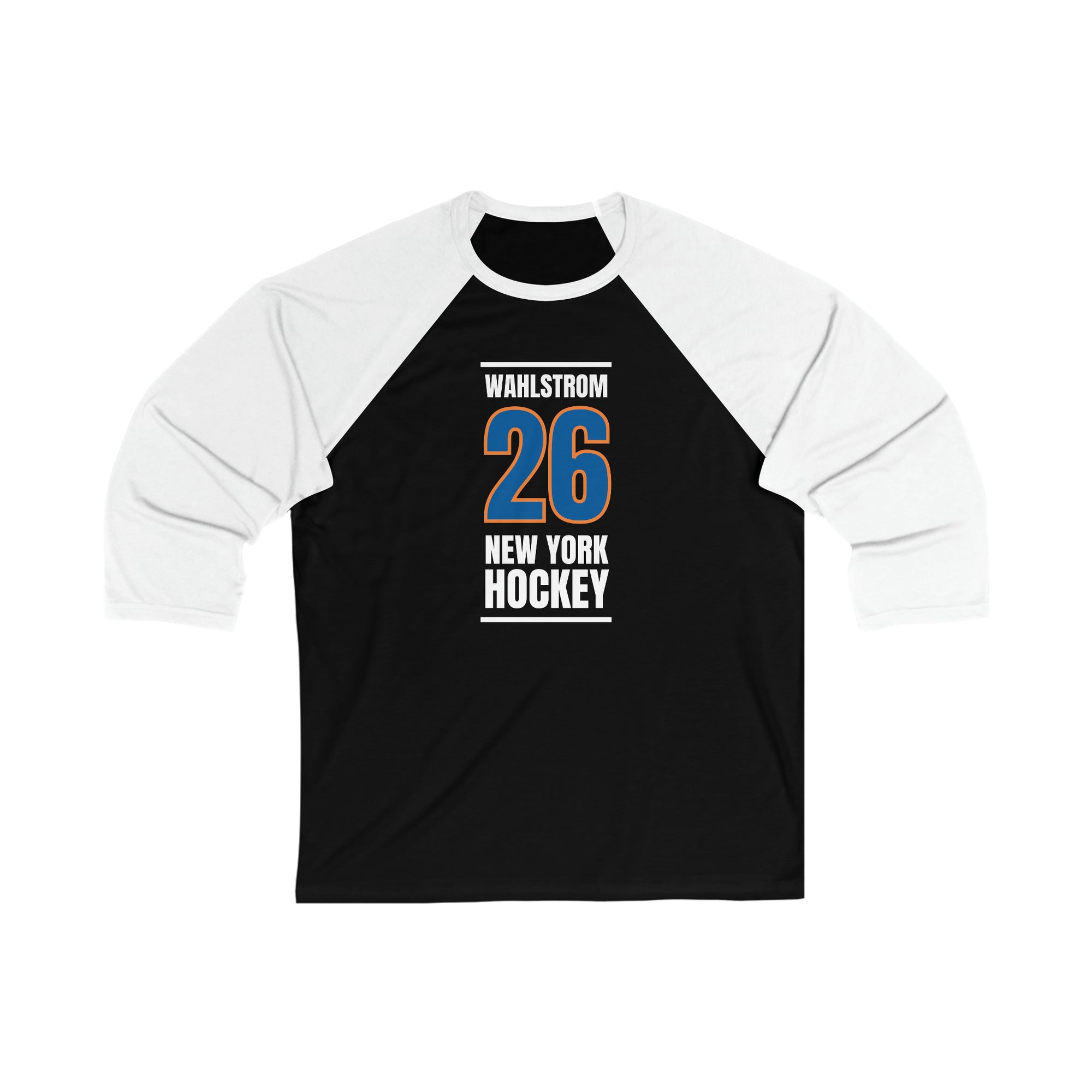 Wahlstrom 26 New York Hockey Blue Vertical Design Unisex Tri-Blend 3/4 Sleeve Raglan Baseball Shirt