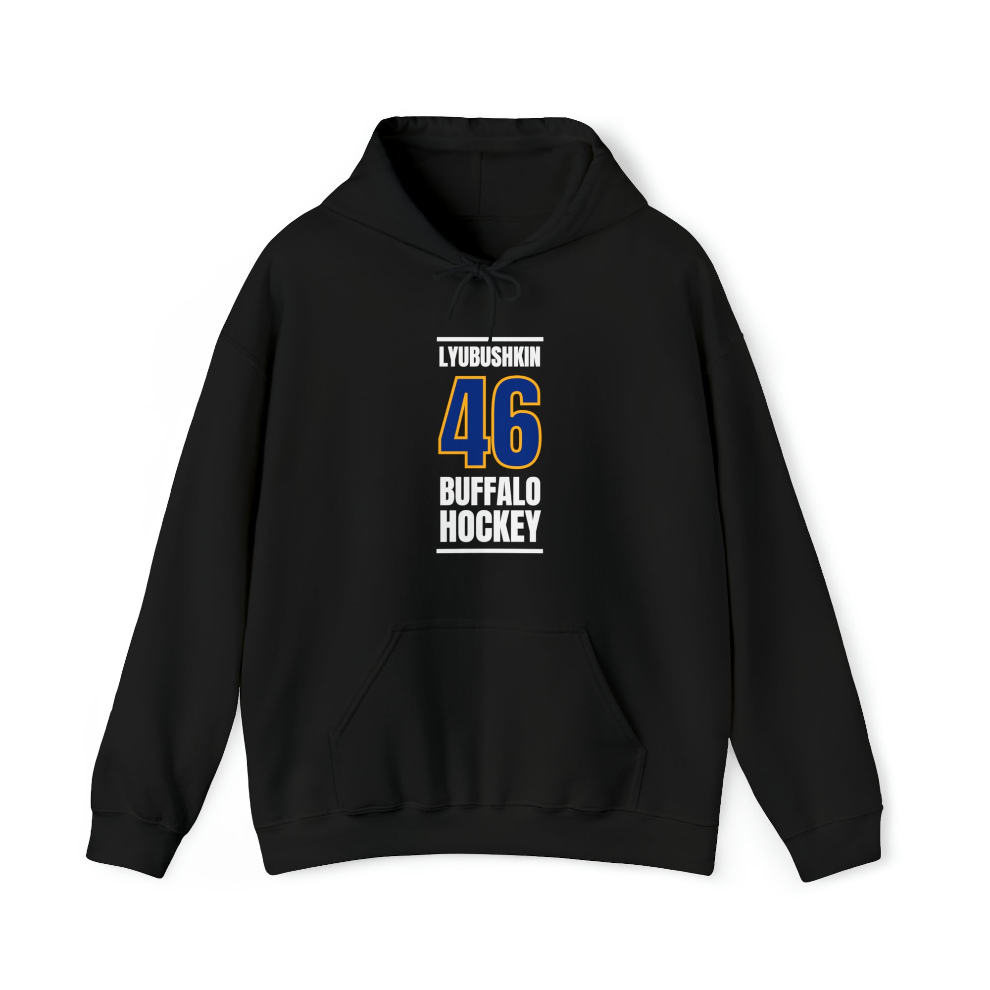 Lyubushkin 46 Buffalo Hockey Royal Blue Vertical Design Unisex Hooded Sweatshirt