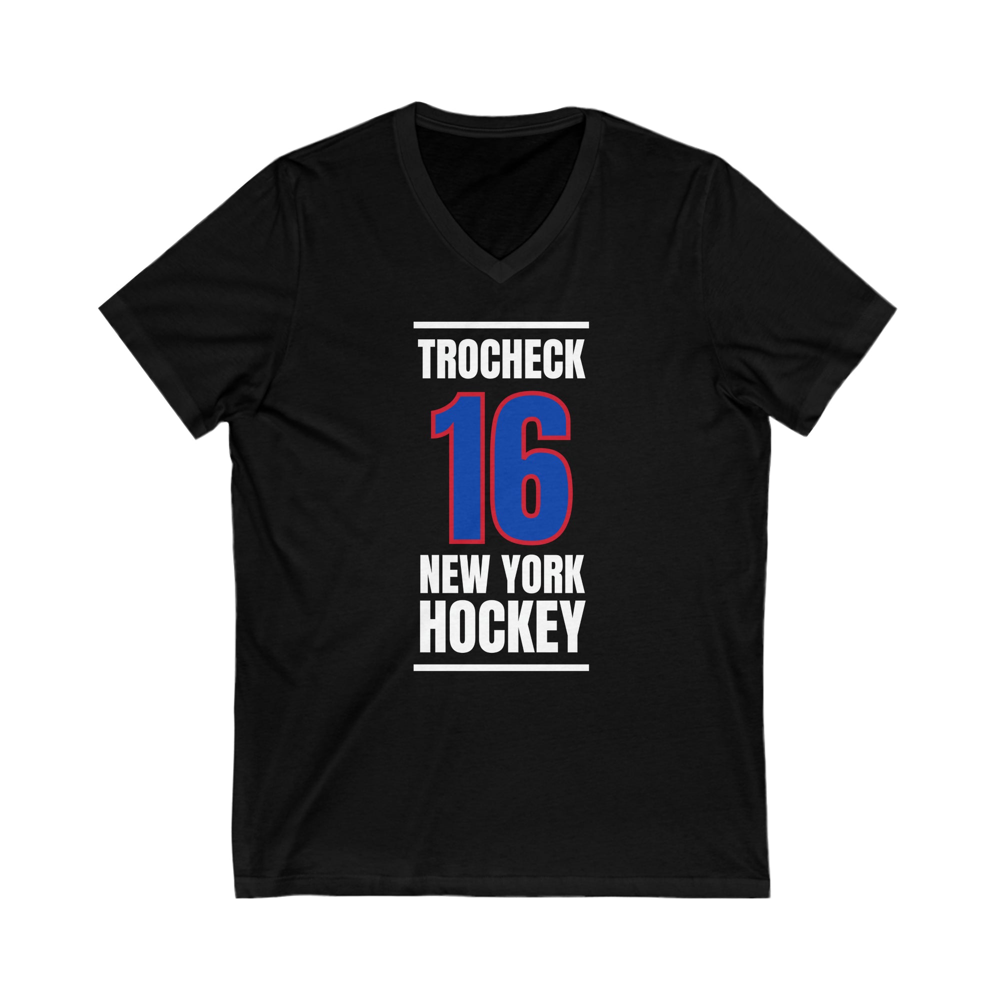 Trocheck 16 New York Hockey Royal Blue Vertical Design Unisex V-Neck Tee