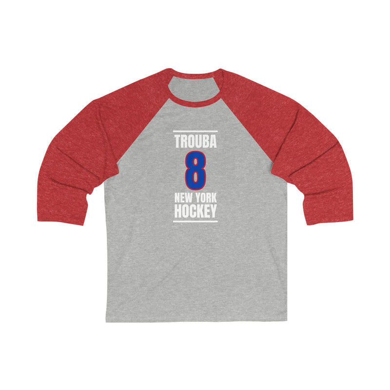 Trouba 8 New York Hockey Royal Blue Vertical Design Unisex Tri-Blend 3/4 Sleeve Raglan Baseball Shirt