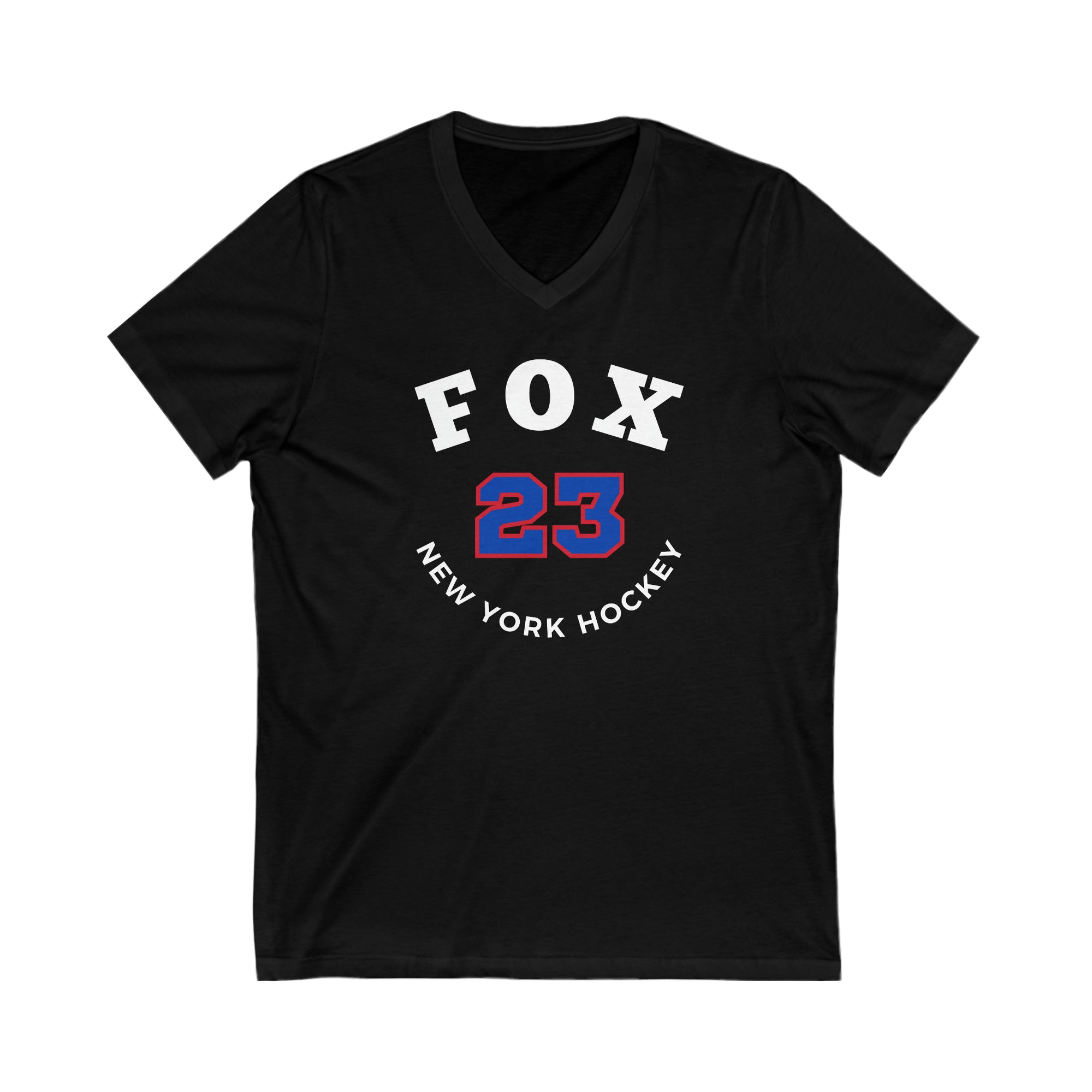 Fox 23 New York Hockey Number Arch Design Unisex V-Neck Tee