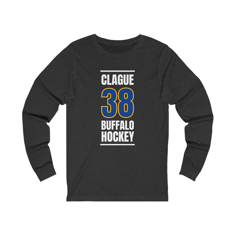 Clague 38 Buffalo Hockey Royal Blue Vertical Design Unisex Jersey Long Sleeve Shirt