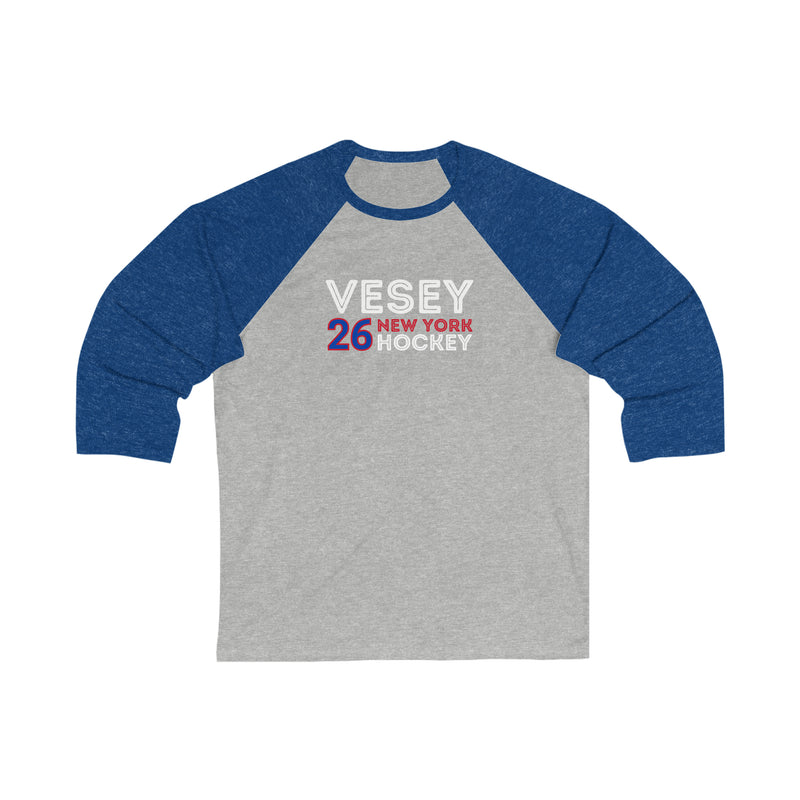 Vesey 26 New York Hockey Grafitti Wall Design Unisex Tri-Blend 3/4 Sleeve Raglan Baseball Shirt