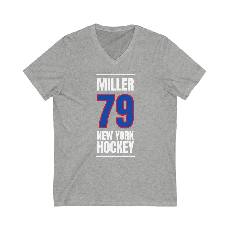 Miller 79 New York Hockey Royal Blue Vertical Design Unisex V-Neck Tee