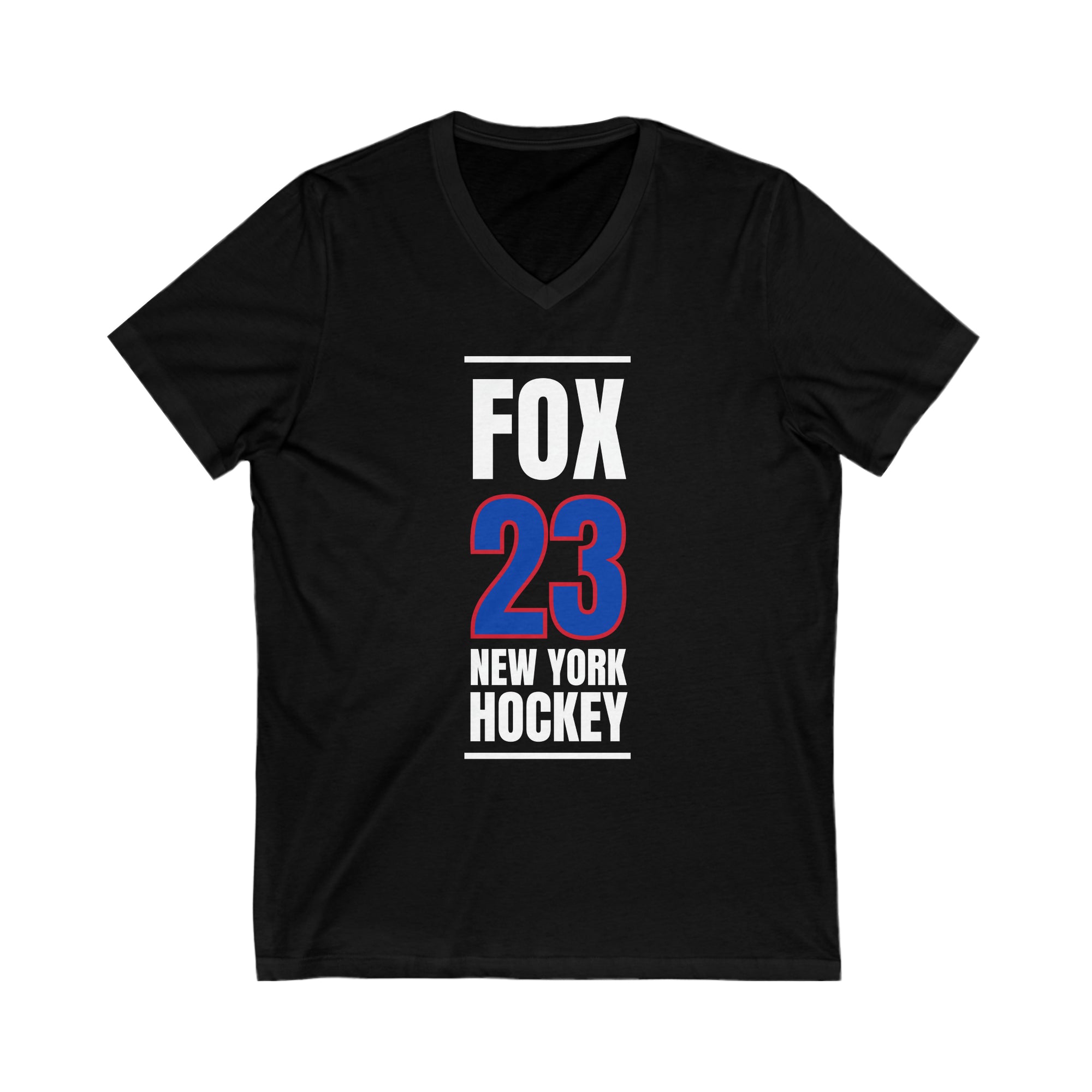 Fox 23 New York Hockey Royal Blue Vertical Design Unisex V-Neck Tee