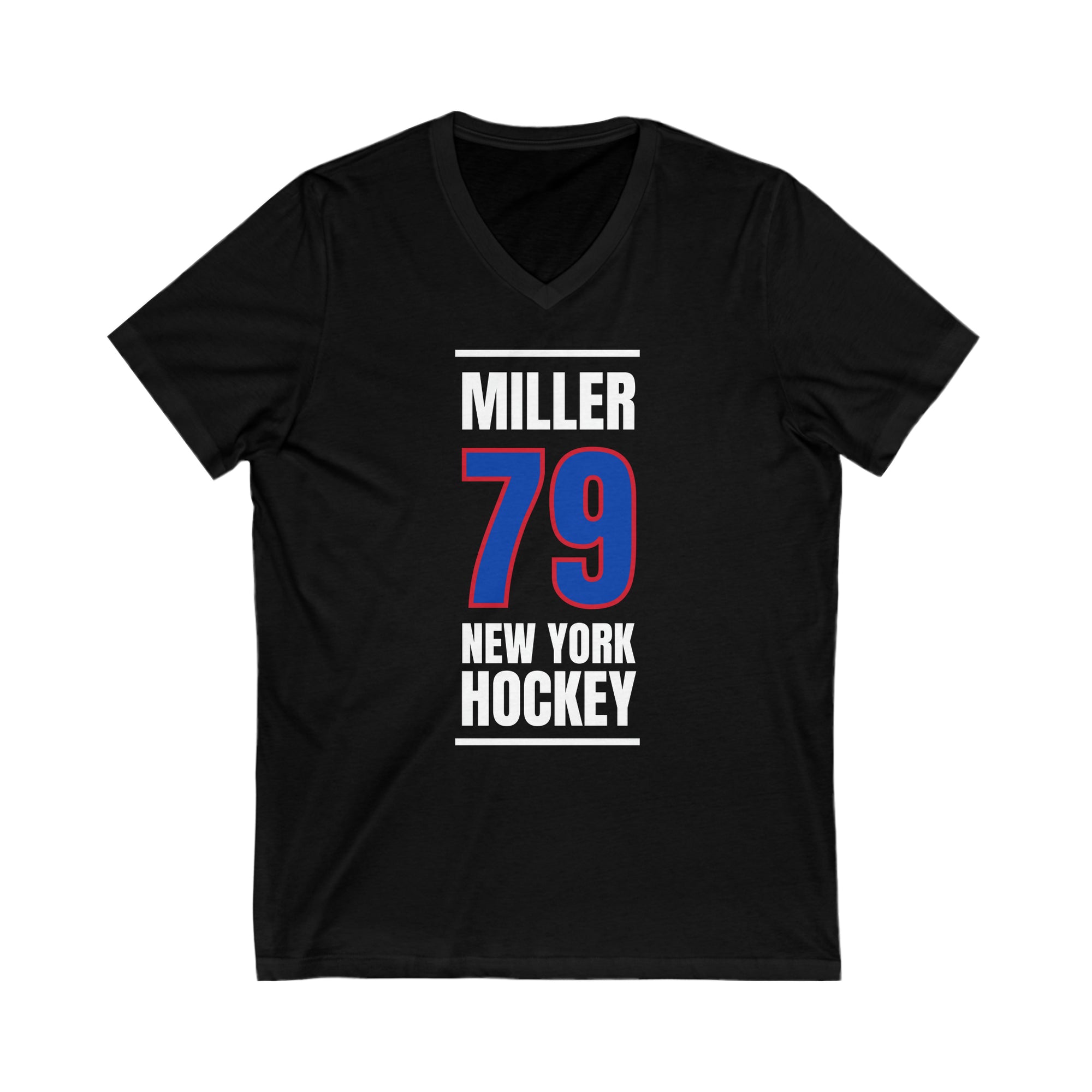 Miller 79 New York Hockey Royal Blue Vertical Design Unisex V-Neck Tee