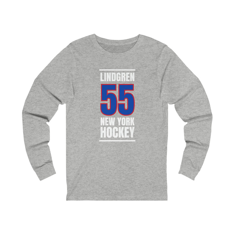 Lindgren 55 New York Hockey Royal Blue Vertical Design Unisex Jersey Long Sleeve Shirt