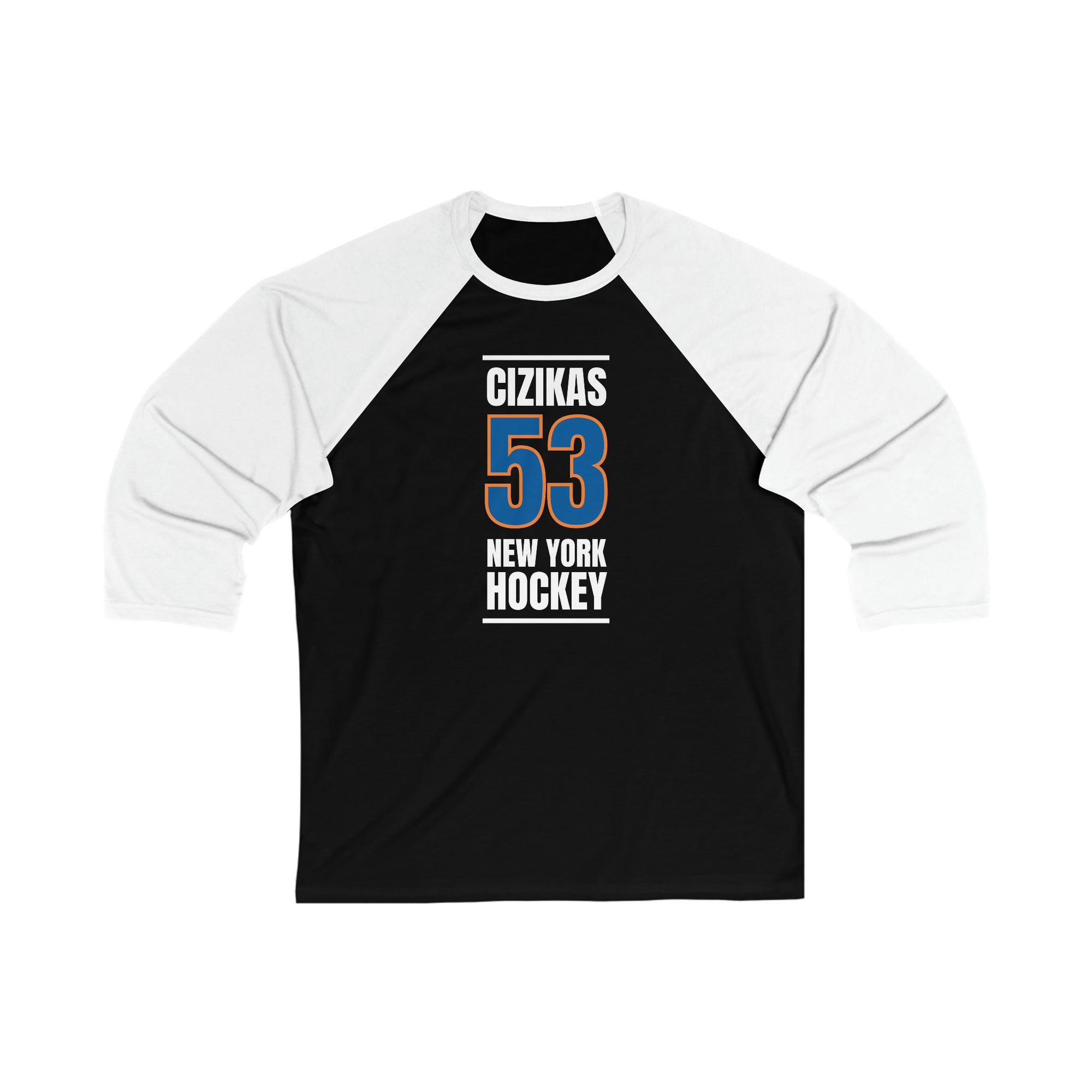 Cizikas 53 New York Hockey Blue Vertical Design Unisex Tri-Blend 3/4 Sleeve Raglan Baseball Shirt