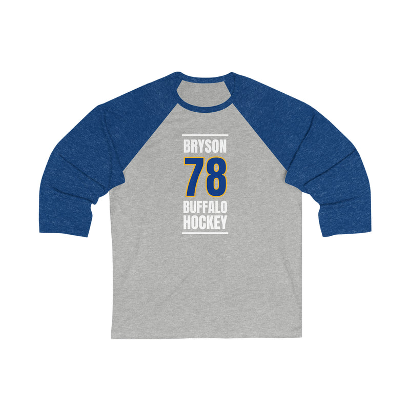 Bryson 78 Buffalo Hockey Royal Blue Vertical Design Unisex Tri-Blend 3/4 Sleeve Raglan Baseball Shirt