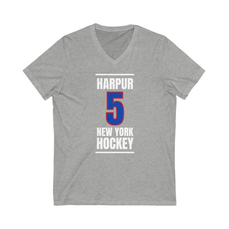 Harpur 5 New York Hockey Royal Blue Vertical Design Unisex V-Neck Tee