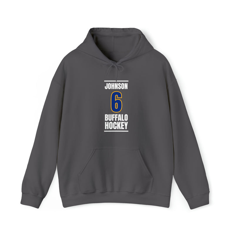 Johnson 6 Buffalo Hockey Royal Blue Vertical Design Unisex Hooded Sweatshirt