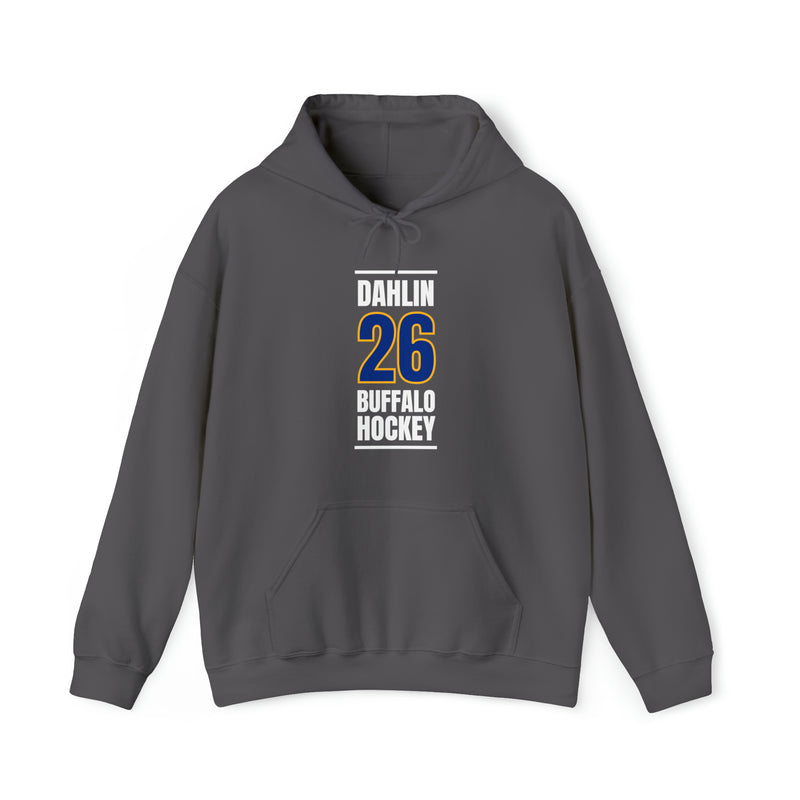 Dahlin 26 Buffalo Hockey Royal Blue Vertical Design Unisex Hooded Sweatshirt