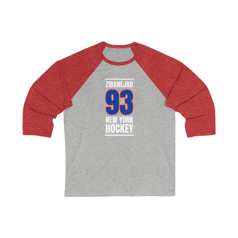 Zibanejad 93 New York Hockey Royal Blue Vertical Design Unisex Tri-Blend 3/4 Sleeve Raglan Baseball Shirt