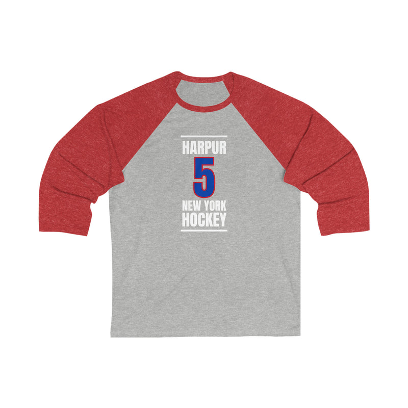 Harpur 5 New York Hockey Royal Blue Vertical Design Unisex Tri-Blend 3/4 Sleeve Raglan Baseball Shirt