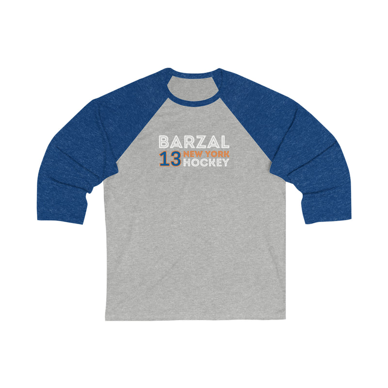 Barzal 13 New York Hockey Grafitti Wall Design Unisex Tri-Blend 3/4 Sleeve Raglan Baseball Shirt