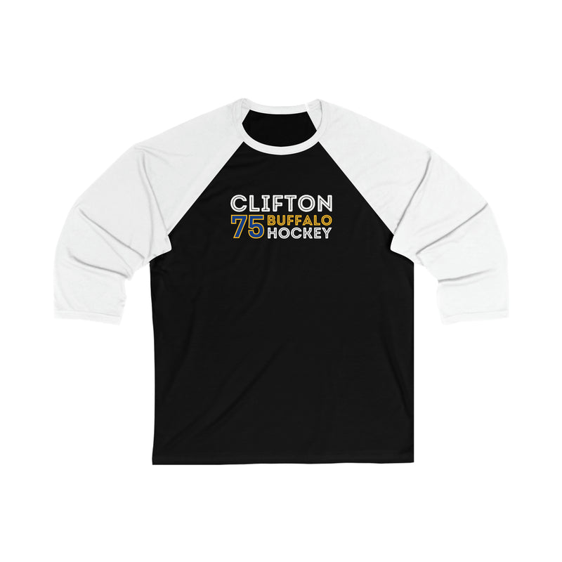 Clifton 75 Buffalo Hockey Grafitti Wall Design Unisex Tri-Blend 3/4 Sleeve Raglan Baseball Shirt