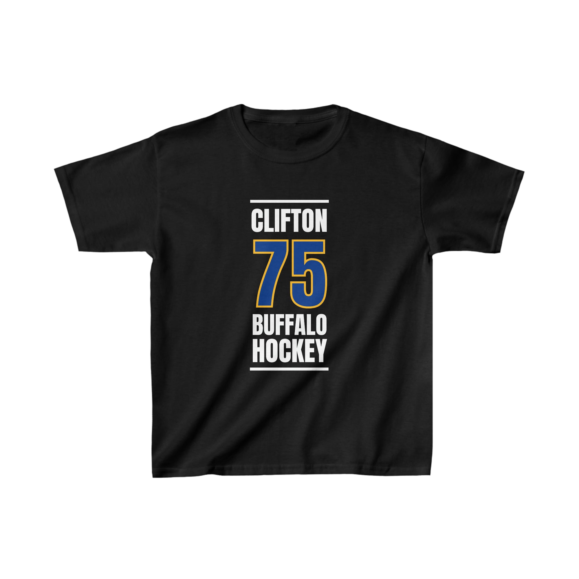 Clifton 75 Buffalo Hockey Royal Blue Vertical Design Kids Tee