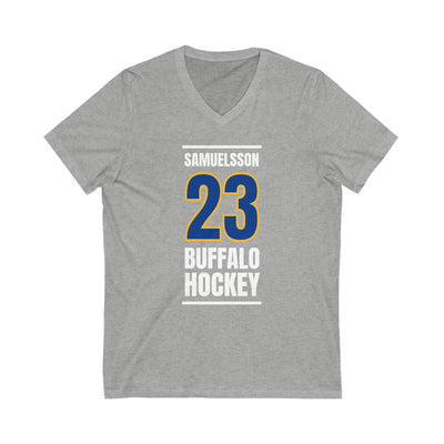 Samuelsson 23 Buffalo Hockey Royal Blue Vertical Design Unisex V-Neck Tee