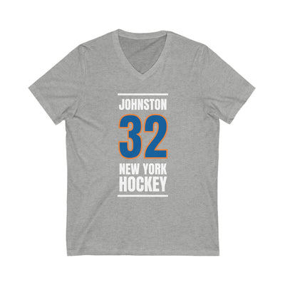 Johnston 32 New York Hockey Blue Vertical Design Unisex V-Neck Tee