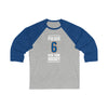 Pulock 6 New York Hockey Blue Vertical Design Unisex Tri-Blend 3/4 Sleeve Raglan Baseball Shirt