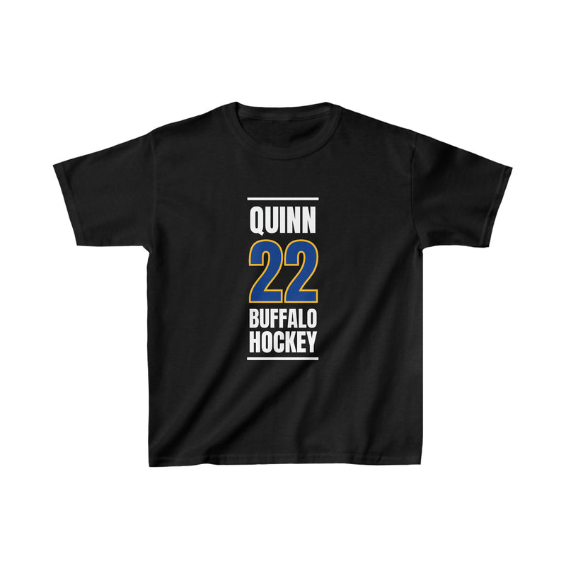 Quinn 22 Buffalo Hockey Royal Blue Vertical Design Kids Tee