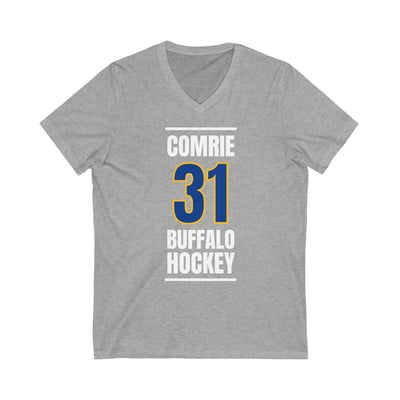 Comrie 31 Buffalo Hockey Royal Blue Vertical Design Unisex V-Neck Tee