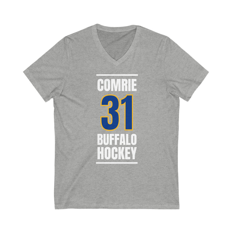 Comrie 31 Buffalo Hockey Royal Blue Vertical Design Unisex V-Neck Tee