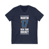 Martin 17 New York Hockey Blue Vertical Design Unisex V-Neck Tee