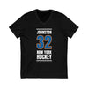 Johnston 32 New York Hockey Blue Vertical Design Unisex V-Neck Tee