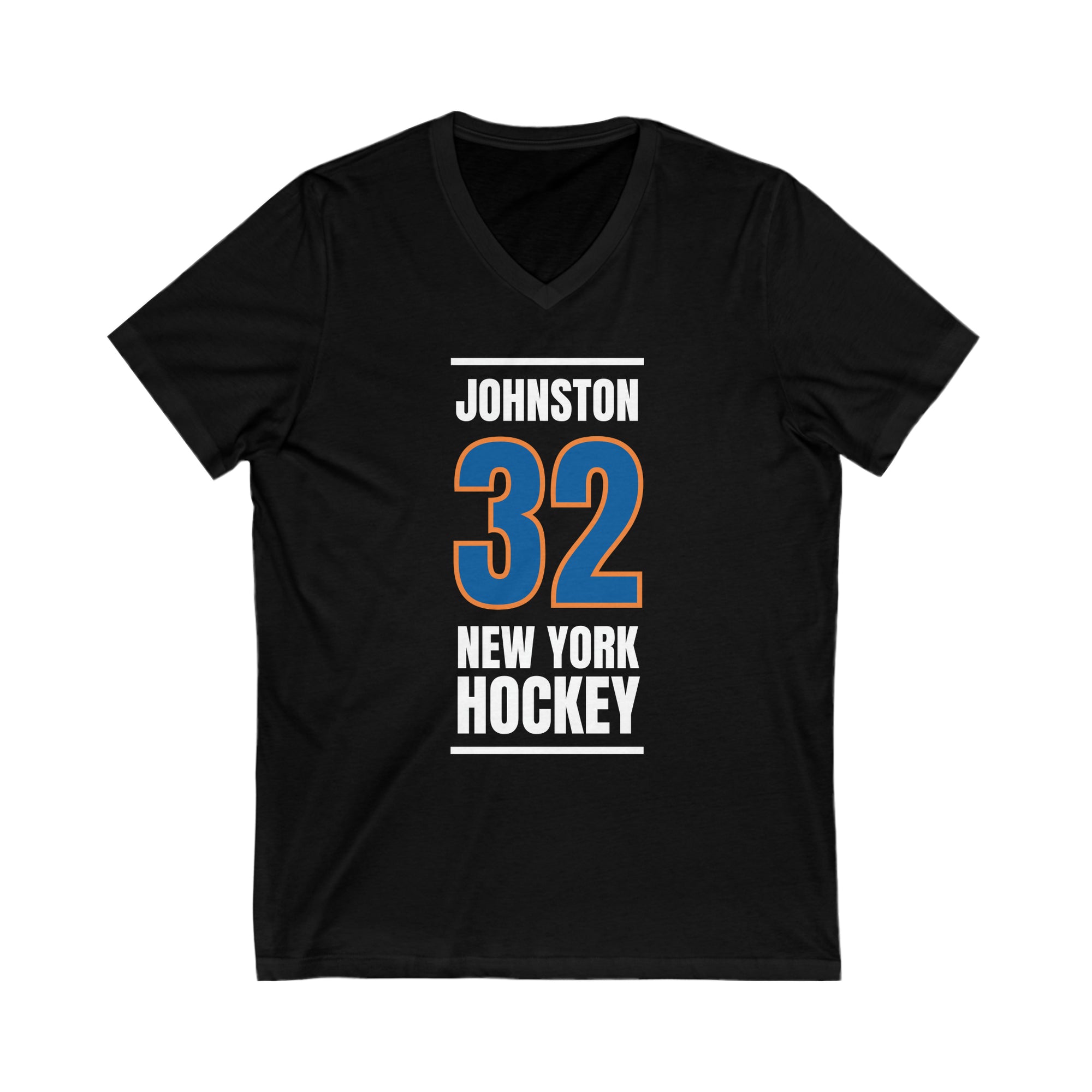 Johnston 32 New York Hockey Blue Vertical Design Unisex V-Neck Tee