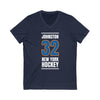 Johnston 32 New York Hockey Blue Vertical Design Unisex V-Neck Tee