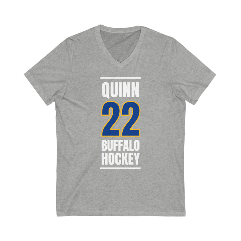 Quinn 22 Buffalo Hockey Royal Blue Vertical Design Unisex V-Neck Tee