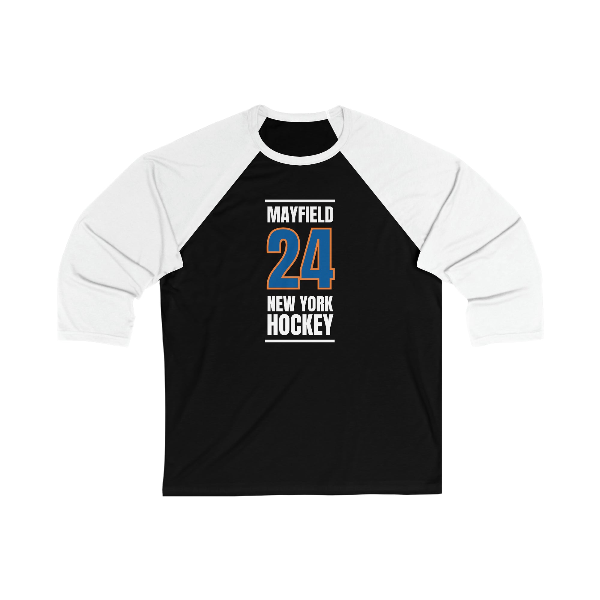 Mayfield 24 New York Hockey Blue Vertical Design Unisex Tri-Blend 3/4 Sleeve Raglan Baseball Shirt