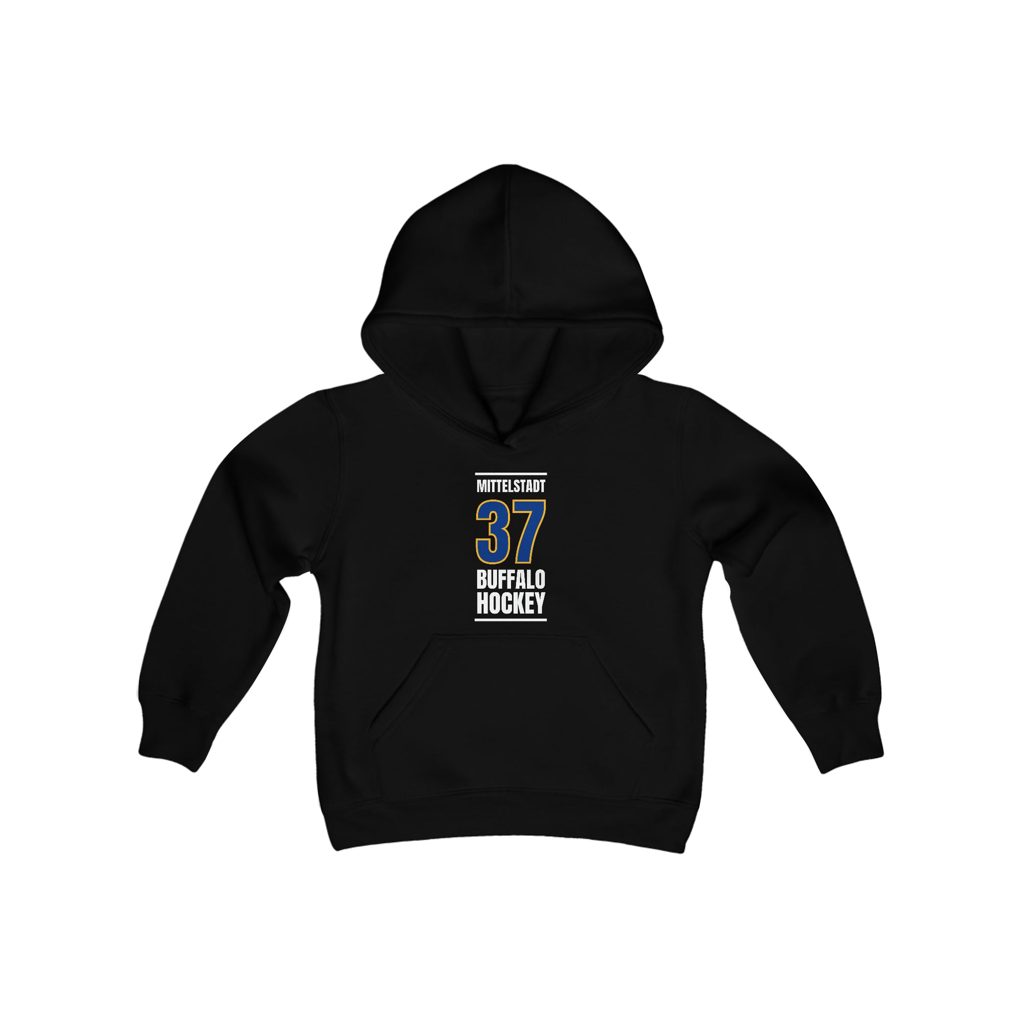 Mittelstadt 37 Buffalo Hockey Royal Blue Vertical Design Youth Hooded Sweatshirt