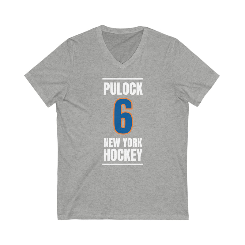 Pulock 6 New York Hockey Blue Vertical Design Unisex V-Neck Tee