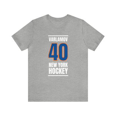 Varlamov 40 New York Hockey Blue Vertical Design Unisex T-Shirt