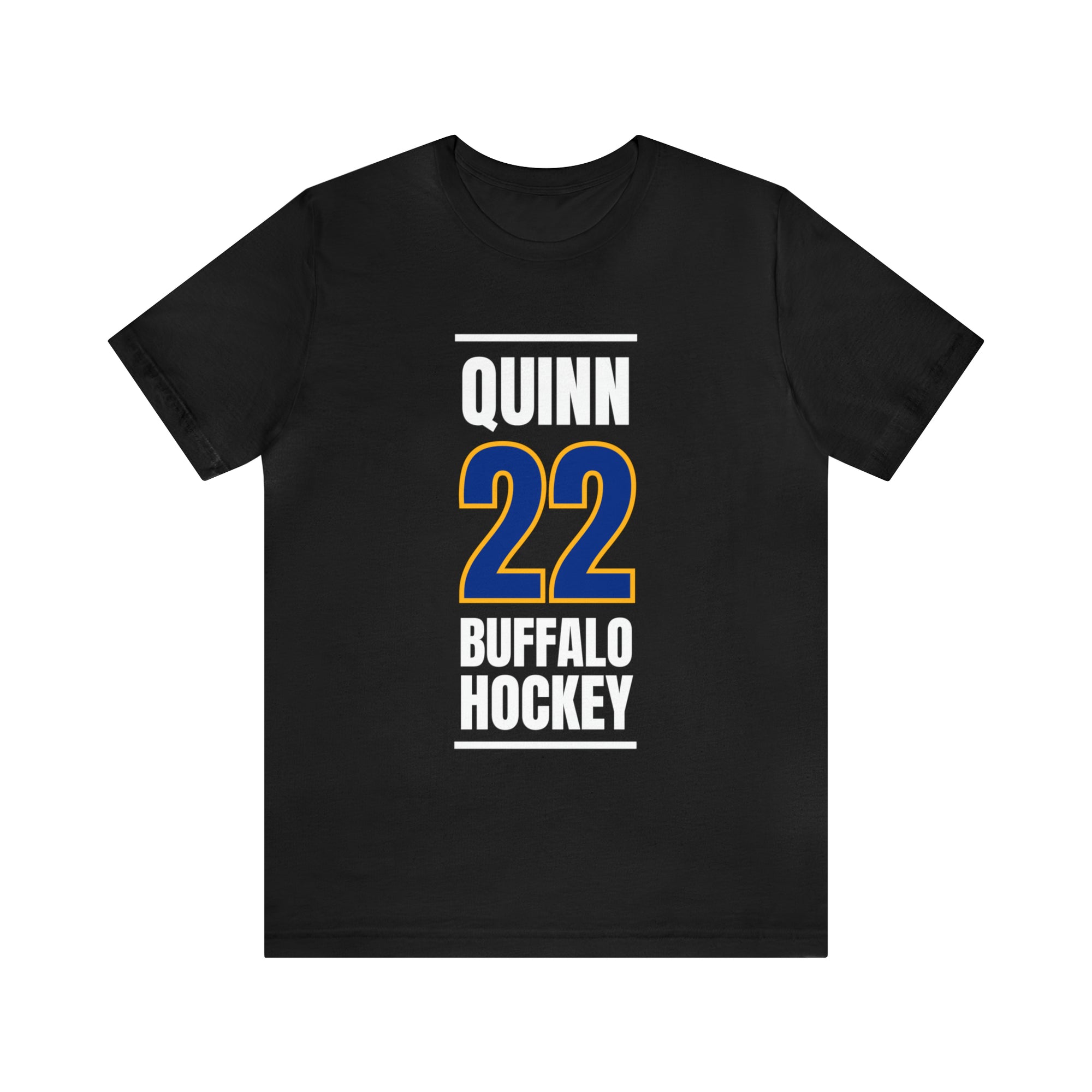 Quinn 22 Buffalo Hockey Royal Blue Vertical Design Unisex T-Shirt