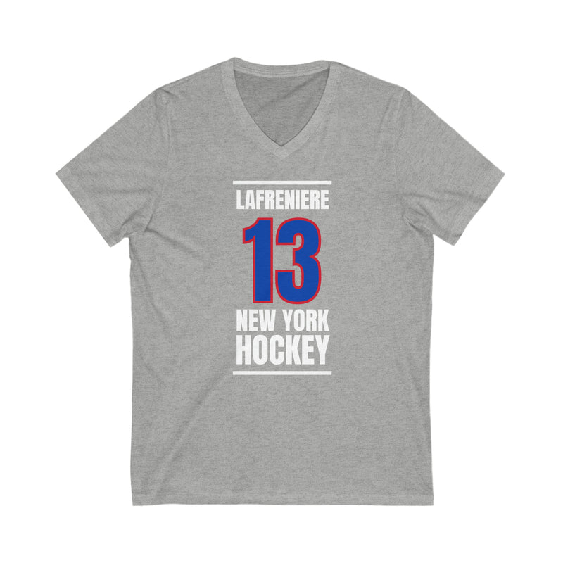 Lafreniere 13 New York Hockey Royal Blue Vertical Design Unisex V-Neck Tee