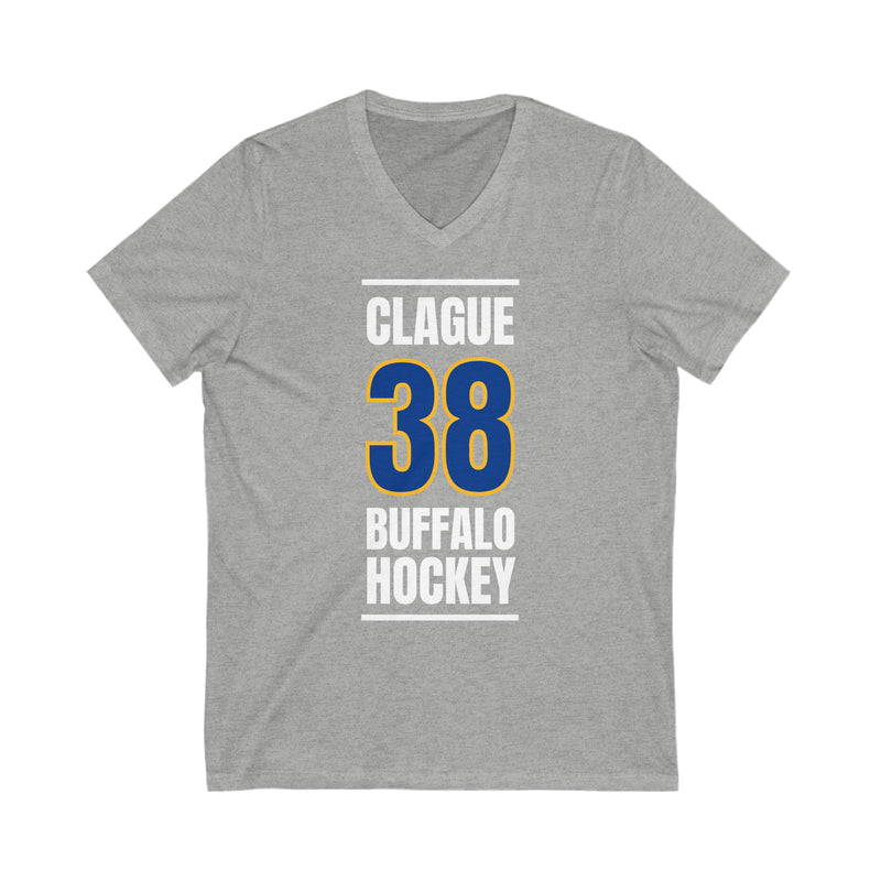 Clague 38 Buffalo Hockey Royal Blue Vertical Design Unisex V-Neck Tee